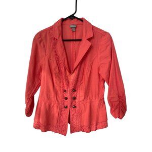 Vanity Lace Trim Blazer Jacket Womens L Ruched 3/4 Sleeve Career Business Casual